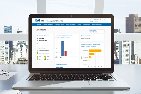 Laptop with Bell Management Centre, powered by Aeris.