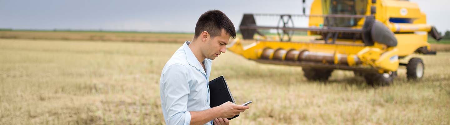 A worker is managing work on a phone in the field.